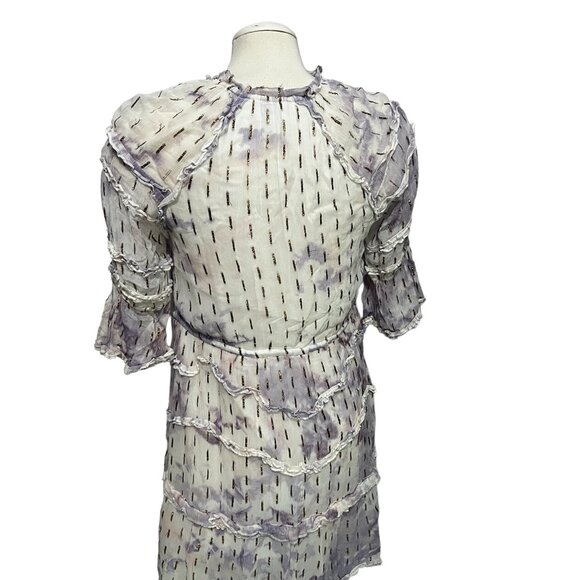 Hemant & Nandita Vivian Color Gold Splash Peasant Dress Sz XS Womens Purple Shee - Picture 10 of 14